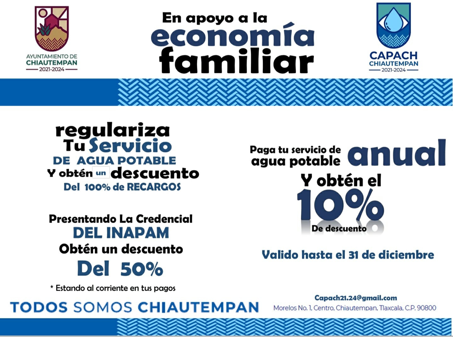 Mantiene Capach campaña de descuentos hasta el 31 de diciembre
